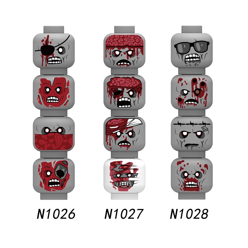 Building Block Mini - Halloween zumbi esqueleto monstro rosto cabeça